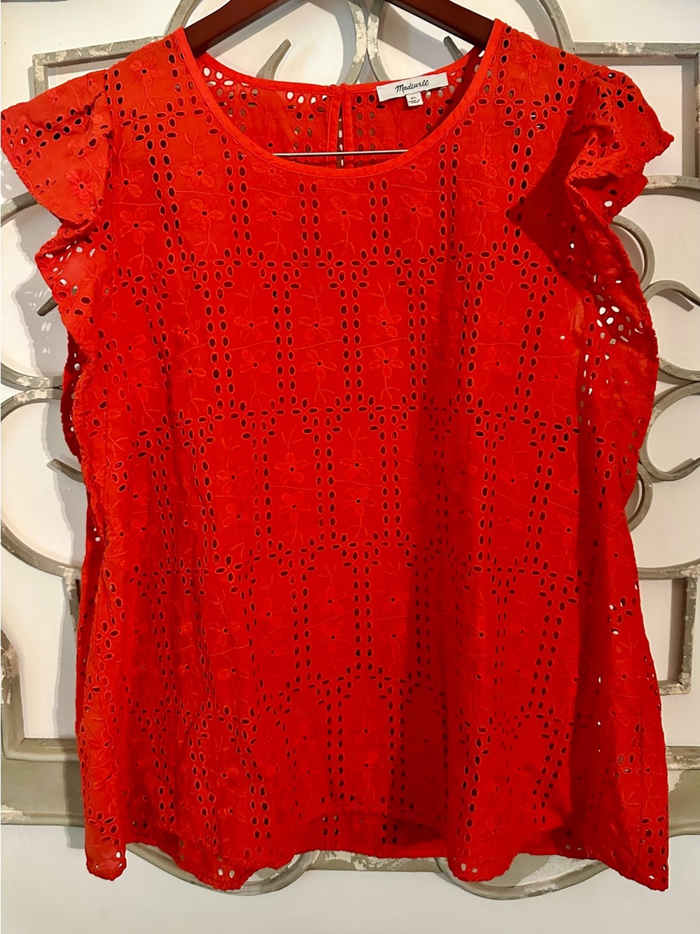 Madewell Eyelet Crewneck Flutter-Sleeve Top Size XL - Picture 2 of 8